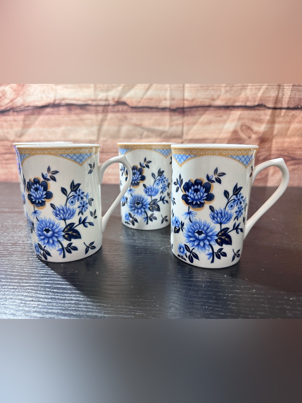 Set Of 4 Oriental Archive by COALPORT Bone China khotar Blue Mugs New